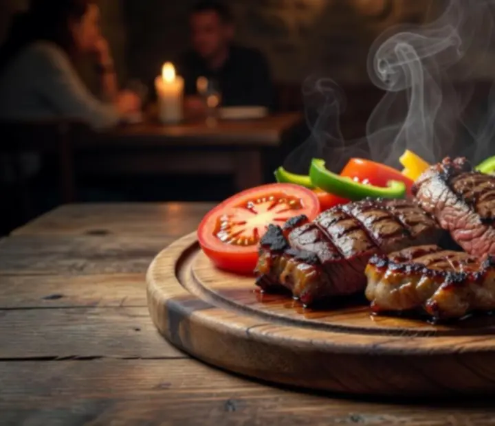 Szaftos magyar steak és grill fogások tálalva