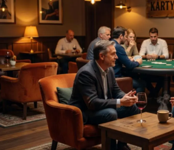 Esti beszélgetések és hangulatos lounge ülések a Local Dish card room terében