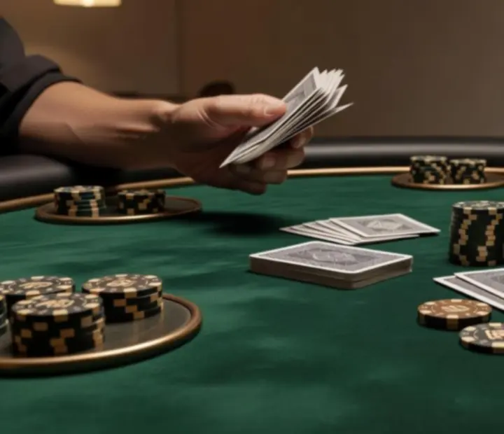 Zöld posztóval borított prémium pokerasztalok közelről
